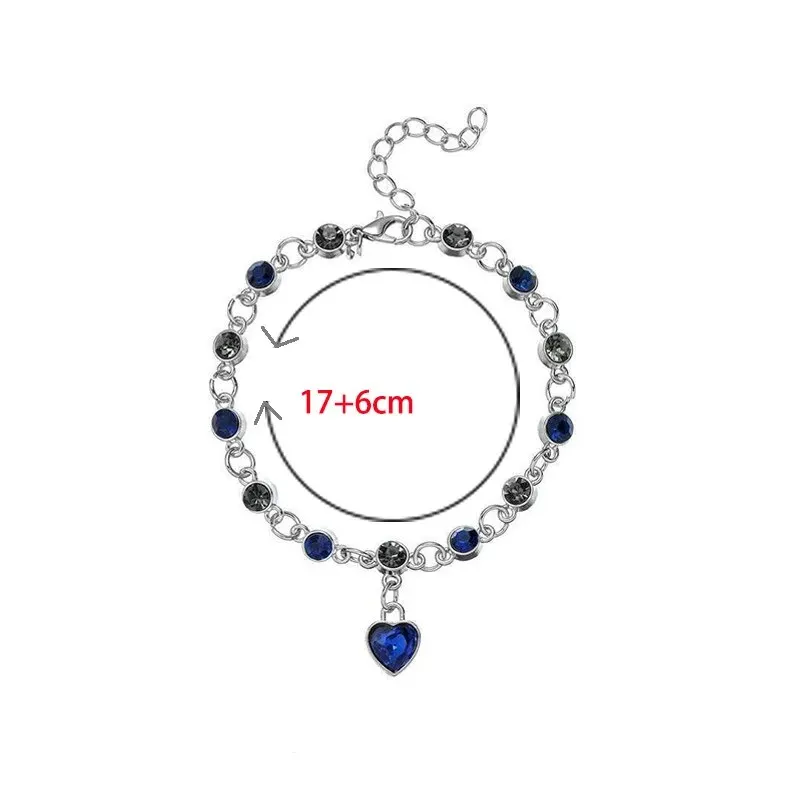 Women Lucky Bracelet Blue Crystal Heart Charm Bridal Wedding Engagement Fine Jewelry Gift