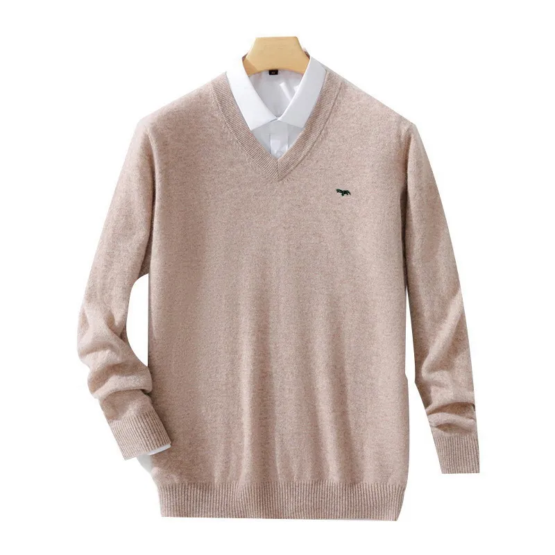 Plus Size 5XL Men's 60 Mink Cashmere Sweater V-Neck Pullovers Knit Winter Long Sleeve High-End Jumpers Woollen Bottoming Shirt 3
