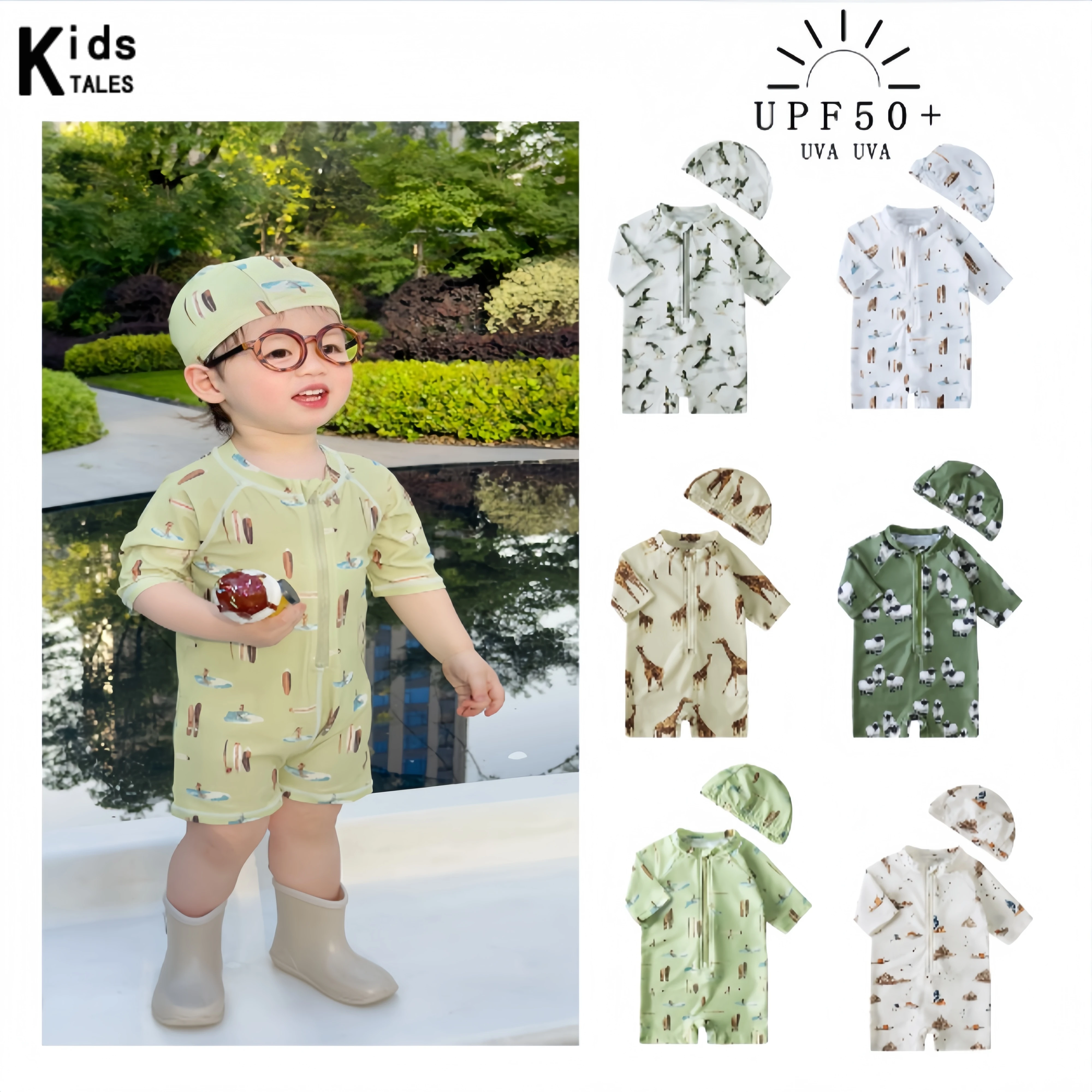 Kids Swimsuits Summer Boys Girls Swimwear Sets With Hat