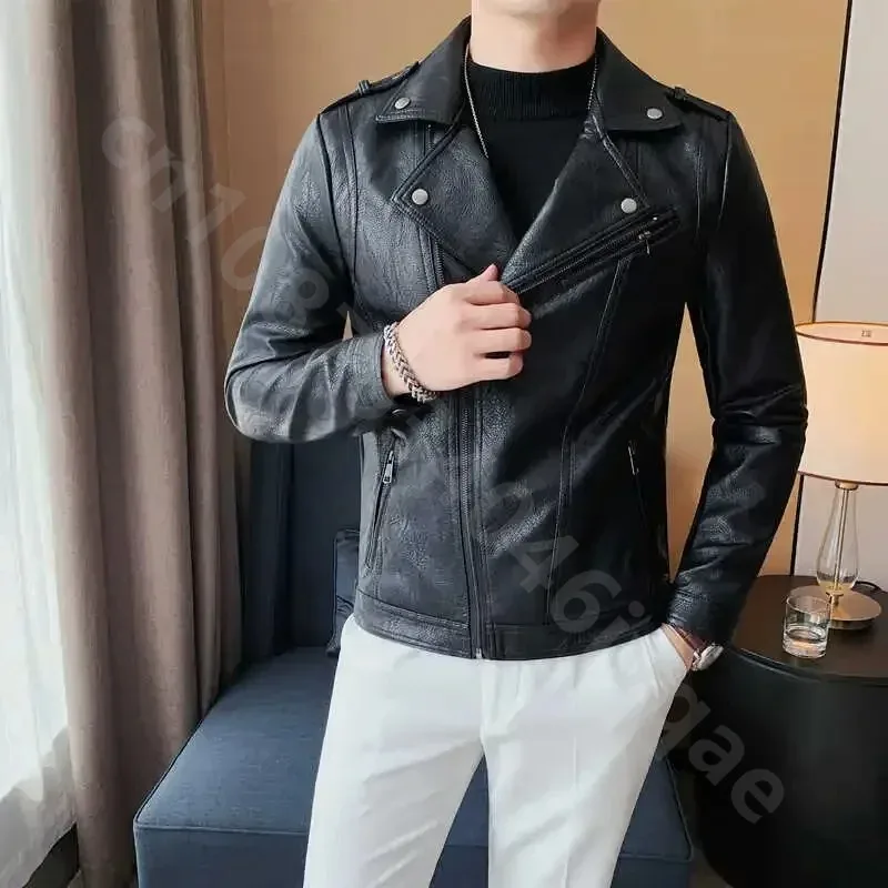 남성용 오토바이 라이딩 고품질 인조 가죽 재킷 빈티지 사선 지퍼 슬림 아우터 남성 가을 겨울 PU 코트