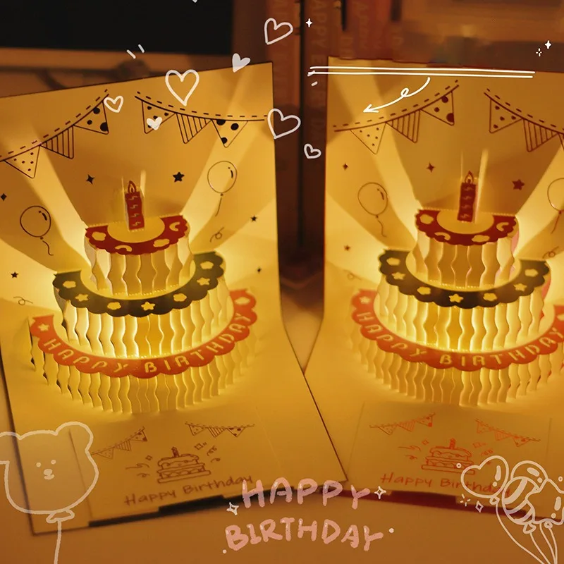 3D Music Light Birthday Greeting Card with Envelope