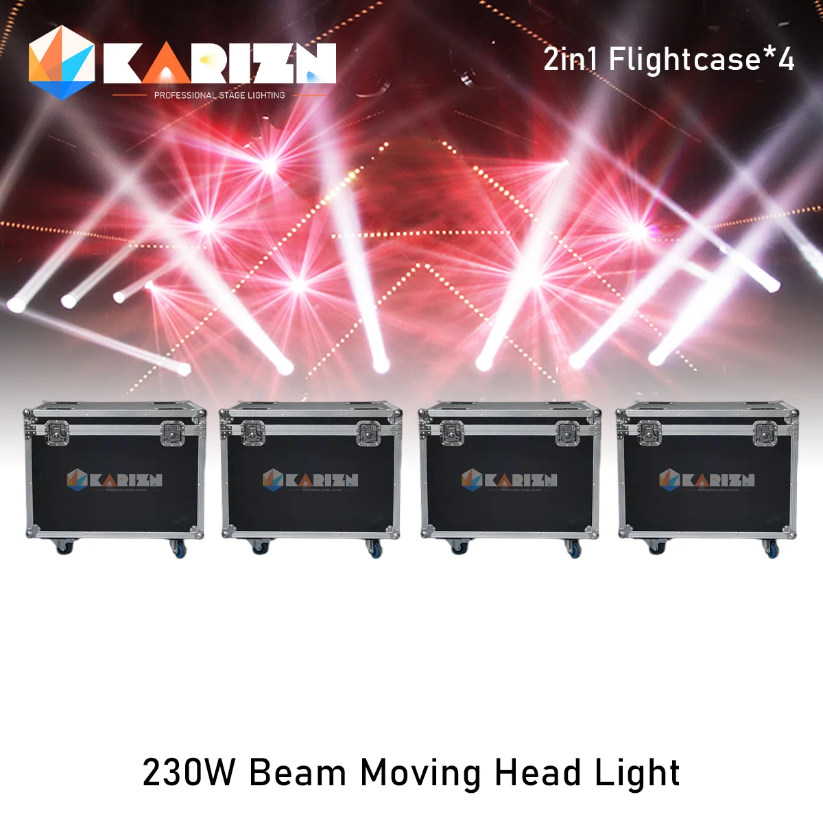 

No Tax 4Pcs Flycase For 7R 230W Beam Moving Head Light Disco Lights For DJ Club Nightclub Party DMX 17 Gobos 14 Colors Fixture