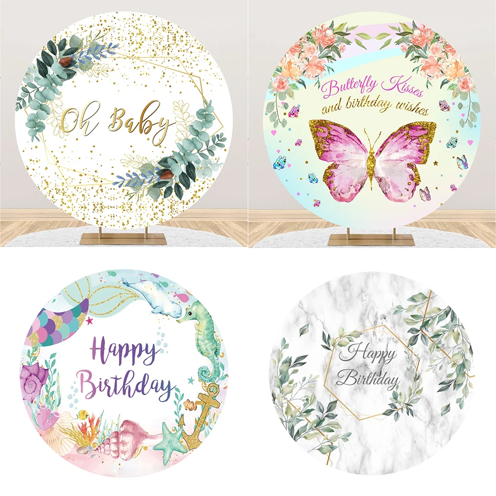 

Polyester Backdrop Birthday party round Kid 1st Wild One Newborn Baby Birthday Party Photozone Family Shoot Photo Background