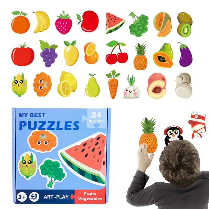 

48pcs Children Cards Matching Game Baby Cognition Jigsaw Toys Double Sided Colorful Animal Puzzle Educational Toys Learning Gift