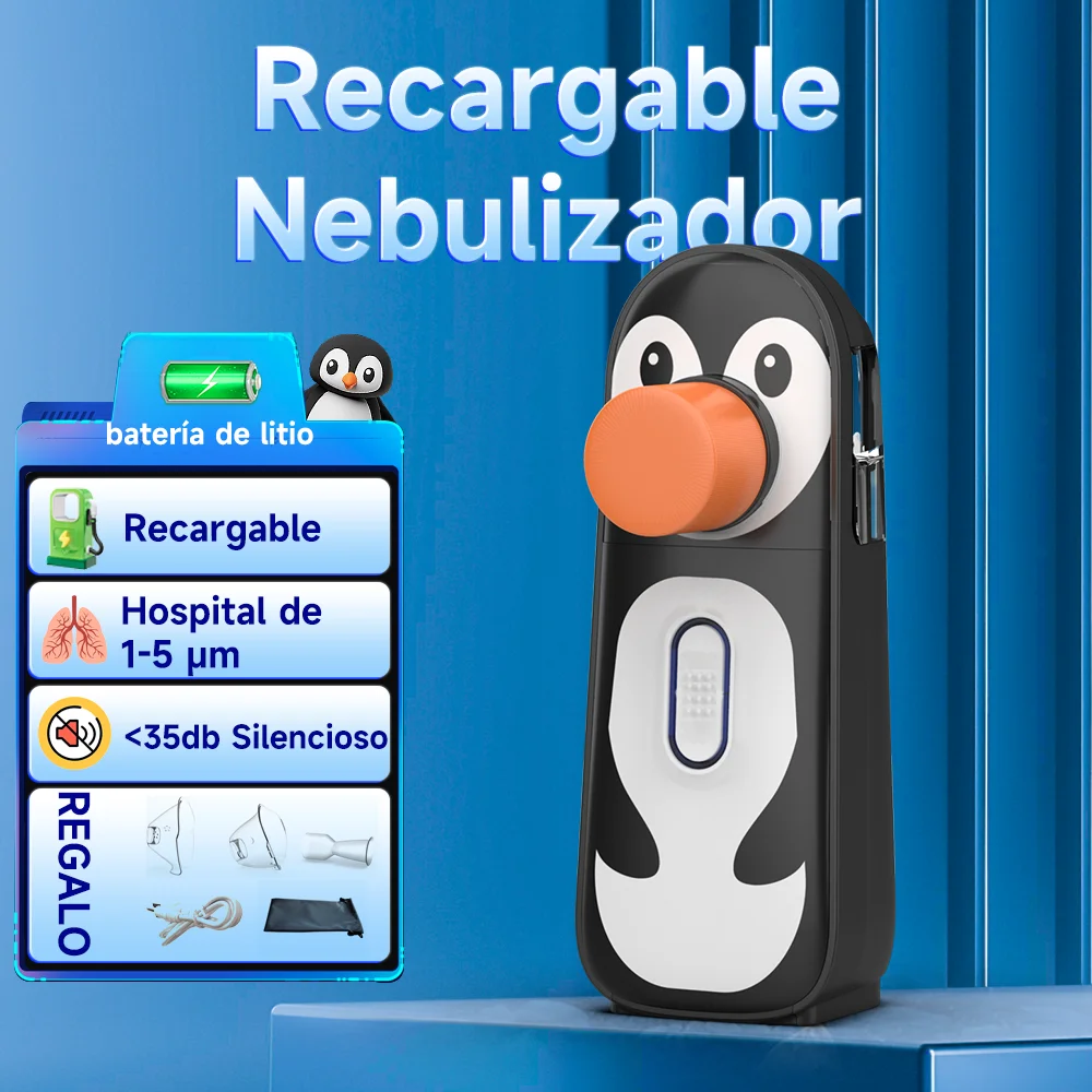 Nebulizador Portatil, Nebulizador Bebe Niños, Inhalador Nasal con Boquilla  y 2 Máscaras para Niños Adultos, Cable DC 5V, Ruido Bajo Silenciosos