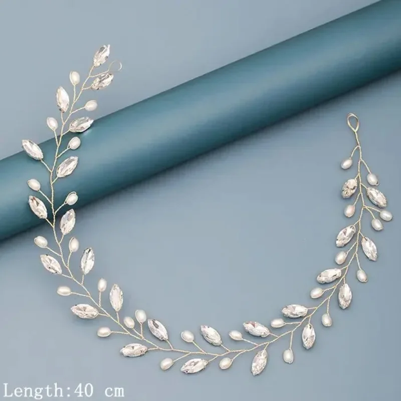 Pearl Rhinestone Flower Headband Wedding Hair Accessories For Women Bridal Headband Hair Jewelry Light Gold Wedding Accessories