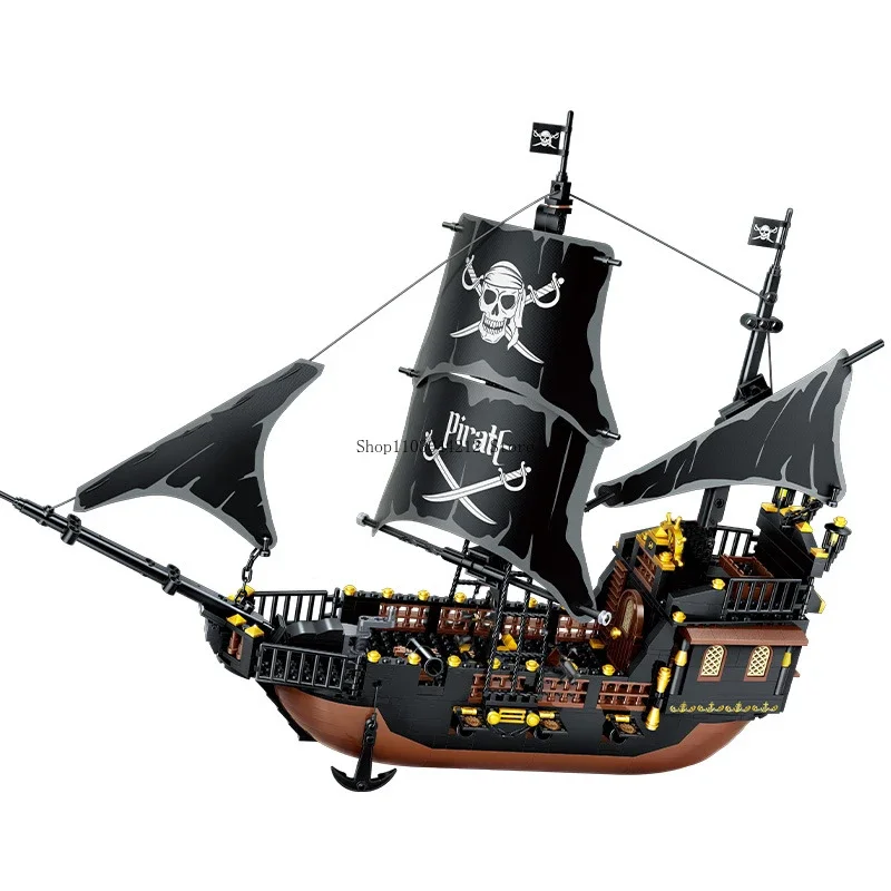 Building Block Pirate Stronghold Black Pearl Boat Royal Navy Warship Port Bricks Toy Per Regalo Di Natale