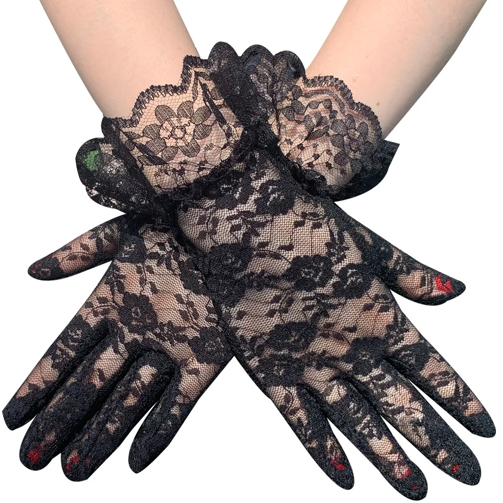 Women Lace Tulle Gloves Sexy Elegant Lady Lotus Leaf Sheers Bridal lace gloves tulle gloves fashion gloves