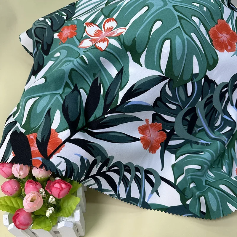 Tropical Rainforest Print Polyester Fabric Beach Pants Four-Way Stretch Dyed Fabric Large Quantity Available for Clothing