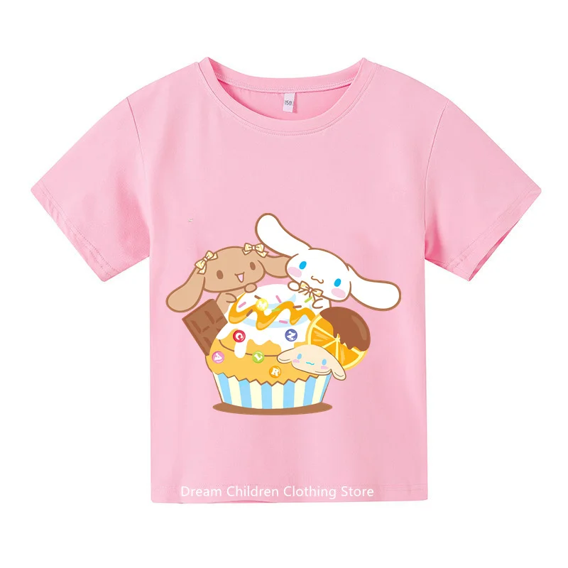 

Футболка Cinnamoroll детская с коротким рукавом, новая летняя одежда, мягкая одежда с женским сердцем, милый подарок на день рождения