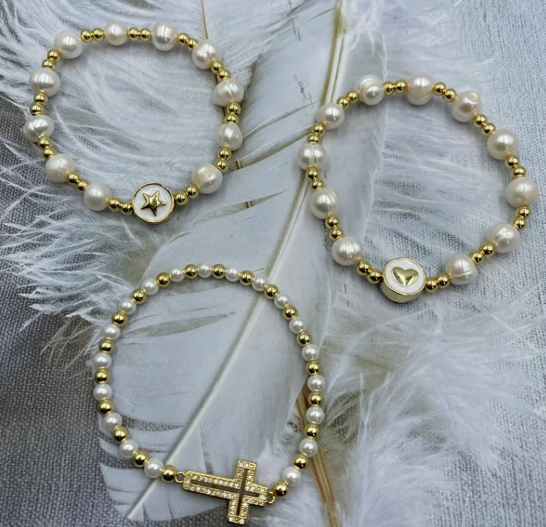 5pcs Fashion Trend Ladies Jewelry Freshwater Pearl Gold Beads Bracelet