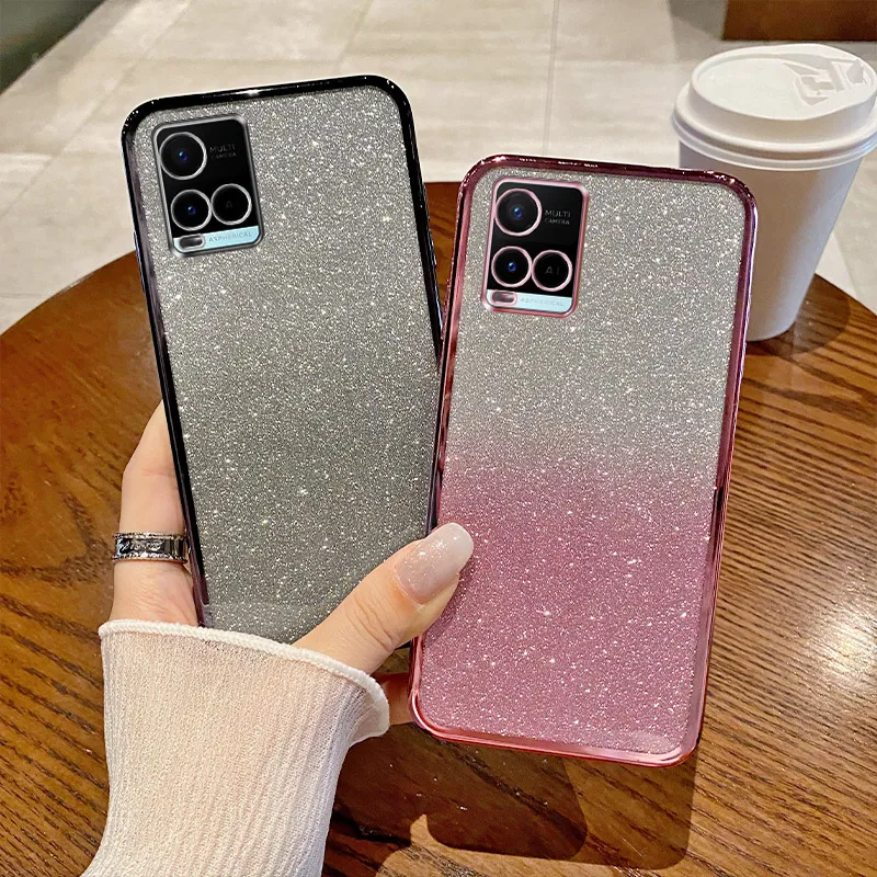 Shiny Glitter Plating Silicone Back Cover with Camera Lens Protection