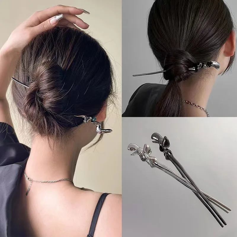 Vintage Chinese Style Hairpins Hair Stick Women Metal Glaze Hair Fork Chopsticks Woman Girls Jewelry Accessories