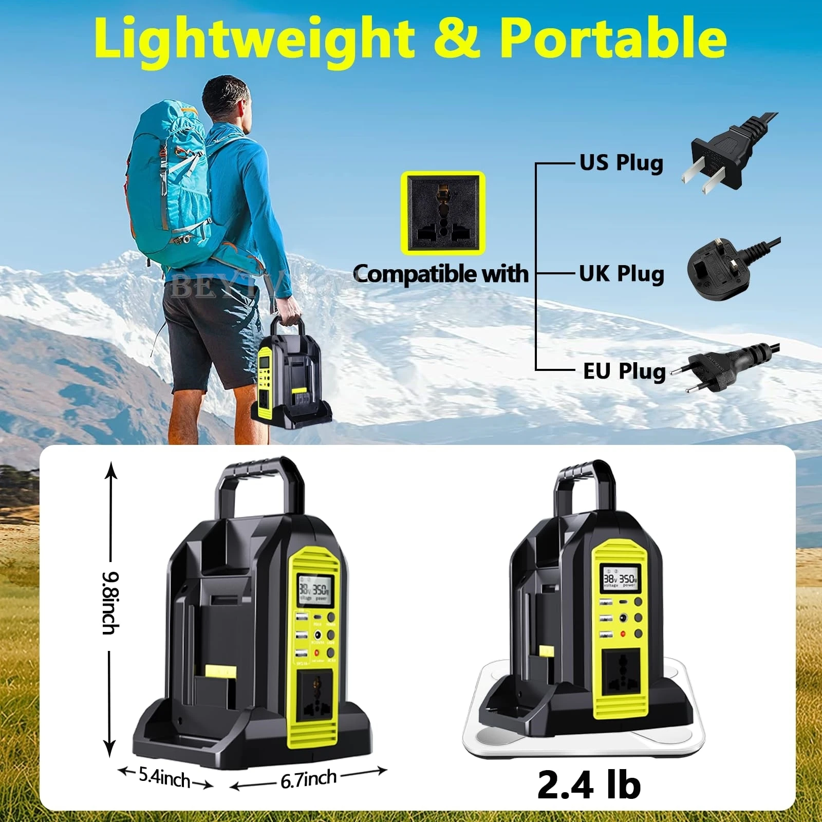 350W 2-Port Power Inverter for Ryobi 40V Battery DC 40V to AC 120V Pure Sine Wav