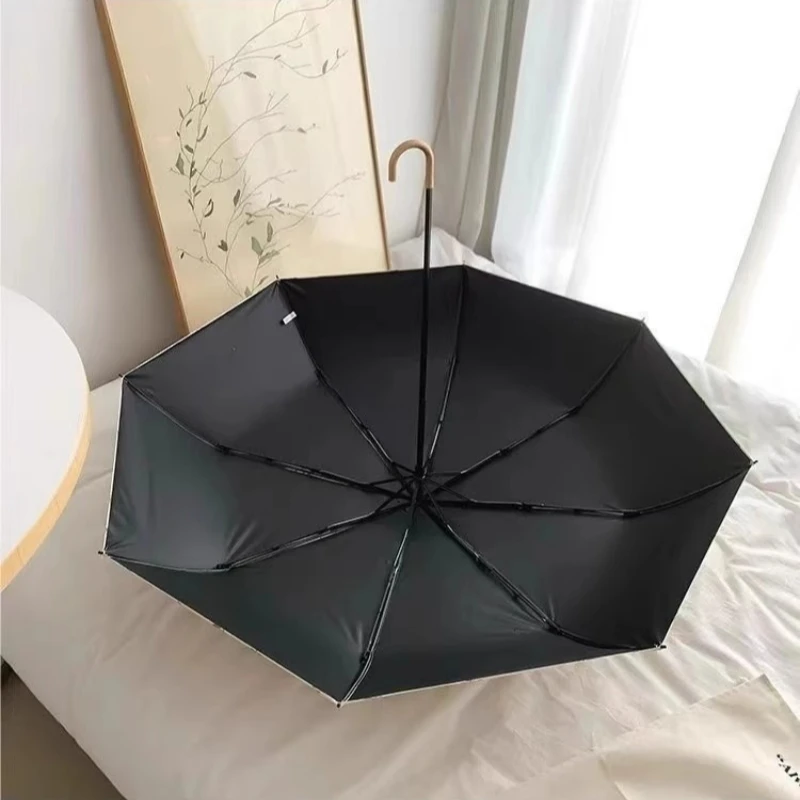 Folding Umbrella Curved 3 Fold Sunny Rain Dual-Purpose Curved Handle Gold Hook Anti-Uv Female Sun Protection Umbrella