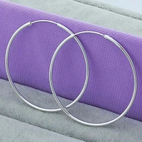 925 Sterling Silver Round Circle 35/50/60mm Hoop Earrings For Woman Wedding Engagement Party Fashion Charm Jewelry Gift
