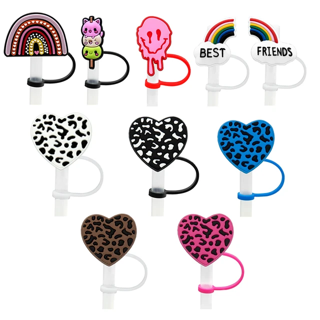 20PCS PVC Straw Cover Sweet Style Cute Colorful Hearts Reusable