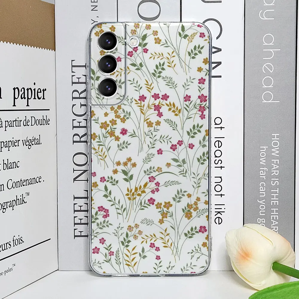 Floral Palm Leaf Painted Transparent Phone Case - Soft Cover with Flower Design