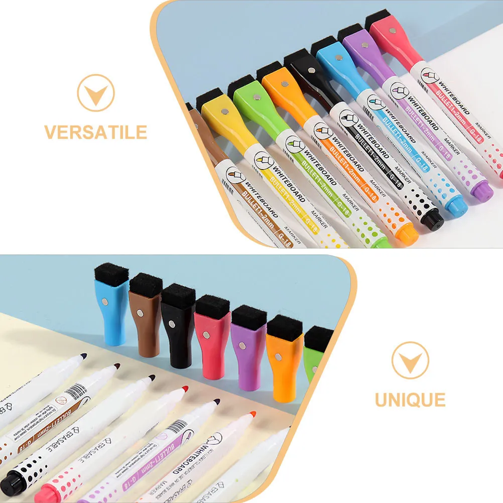 8Pcs 드라이 지우기 마커 화이트보드 펜 마그네틱 베이스 세척 가능한 잉크 부드러운 흐름 얼룩 없음 교육용 프레젠테이션용 지울 수 있음