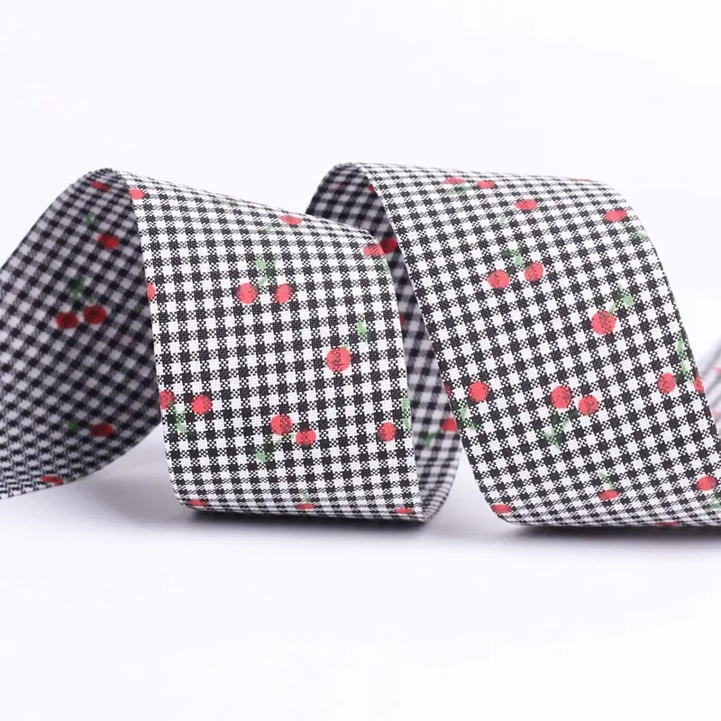 Kewgarden 25mm 38mm 격자 무늬 체리 리본 DIY 어린이 활 헤어 액세서리 선물 꽃 모자 장식 수제 테이프 10 야드
