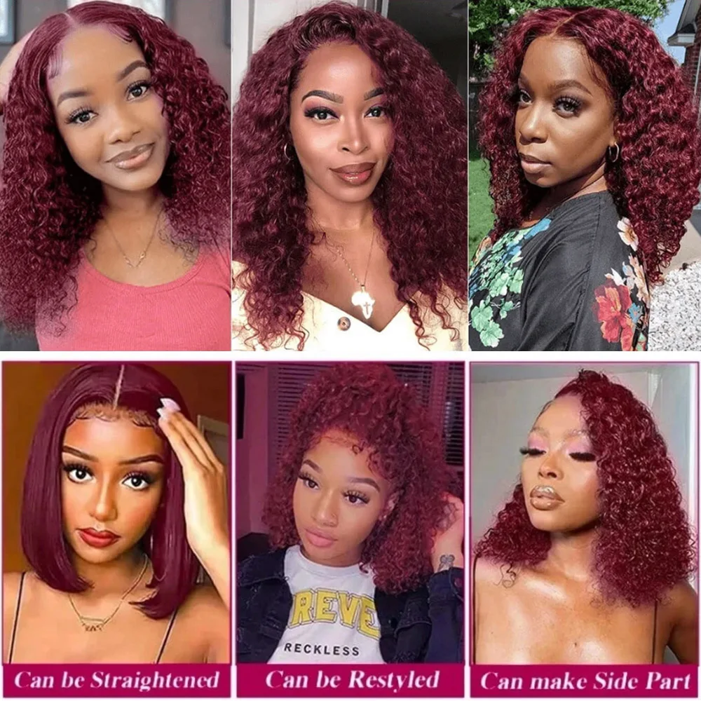 99J Burgundy Lace Front Wigs Human Hair 13x4 Deep Wave HD Lace Frontal Wigs For Black Women 200% Density Glueless Deep Curly Wig