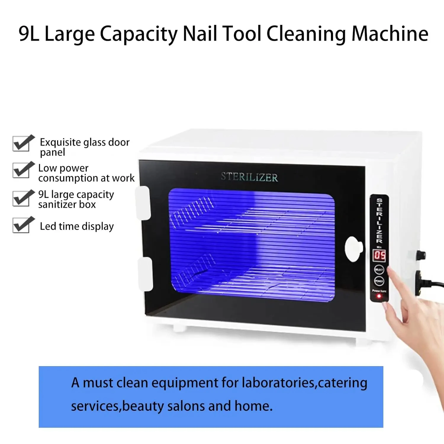 Nail Tool Sterilizer 12L Large Capacity Nail Tool Cleaning Machine Cabinet Box with Stainless Tray for Spa and Beauty Tools