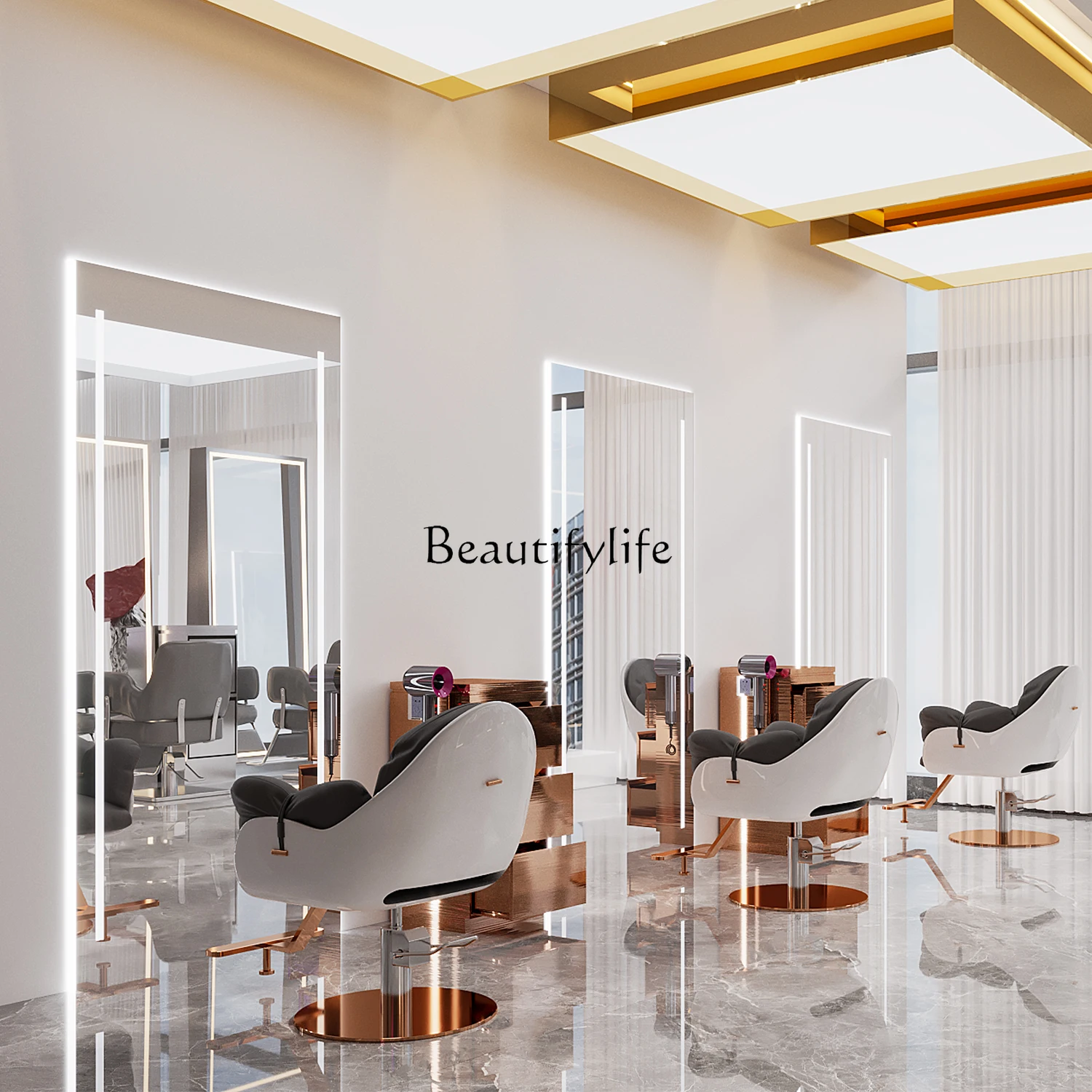 

Barber Shop Mirror Single-Sided Hair Salon Dressing Table for Hair Salon