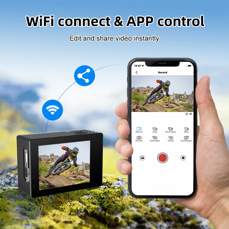 Ultra HD 5K/30fps Action Camera WiFi 2" 170D Underwater 30M Helmet Vedio Sport Anti-Shake Action Camera With Sony 386 Fisheye Le 2