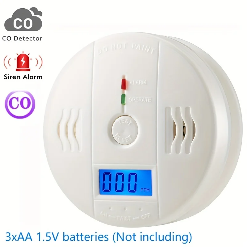 LCD CO 센서는 85dB 사이렌 소리 독립 일산화탄소 중독 경고 경보 감지기로 독립적으로 작동합니다.