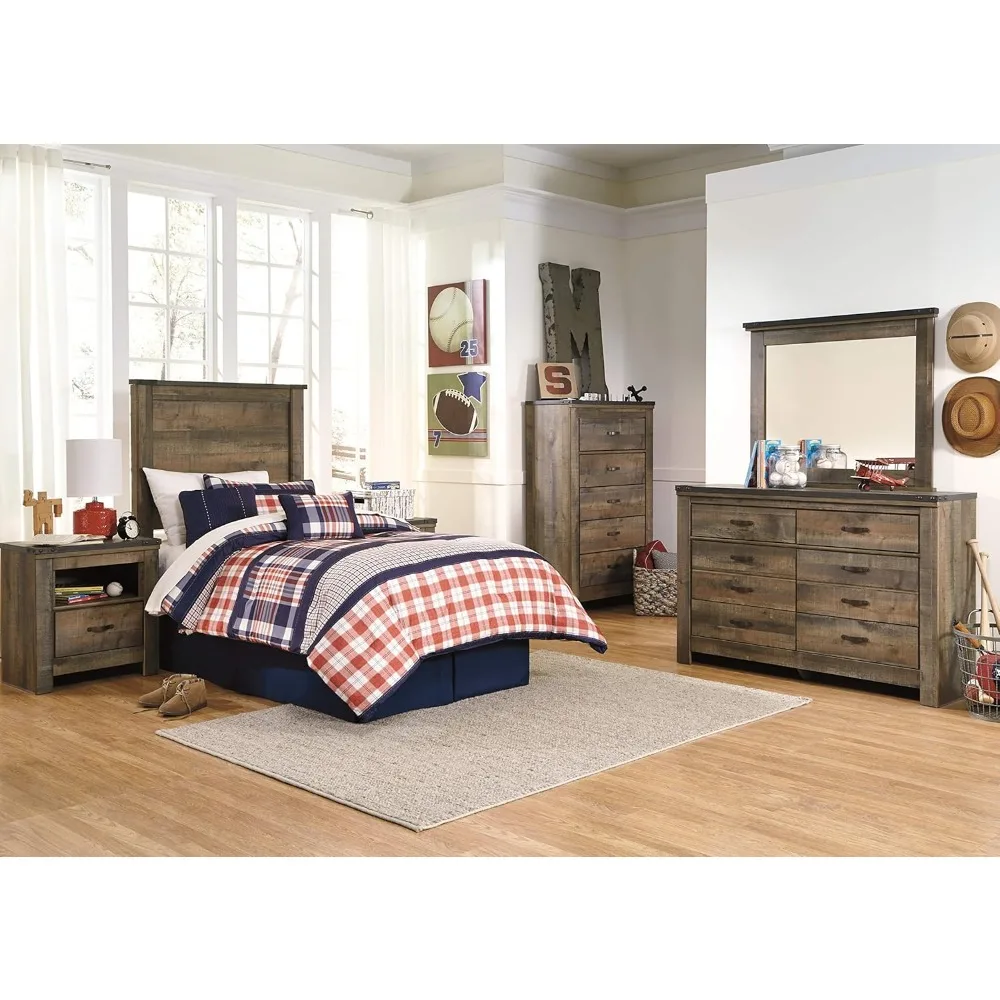 Trinell Rustic 5 Drawer Chest of Drawers with Nailhead Trim, Warm Brown 6