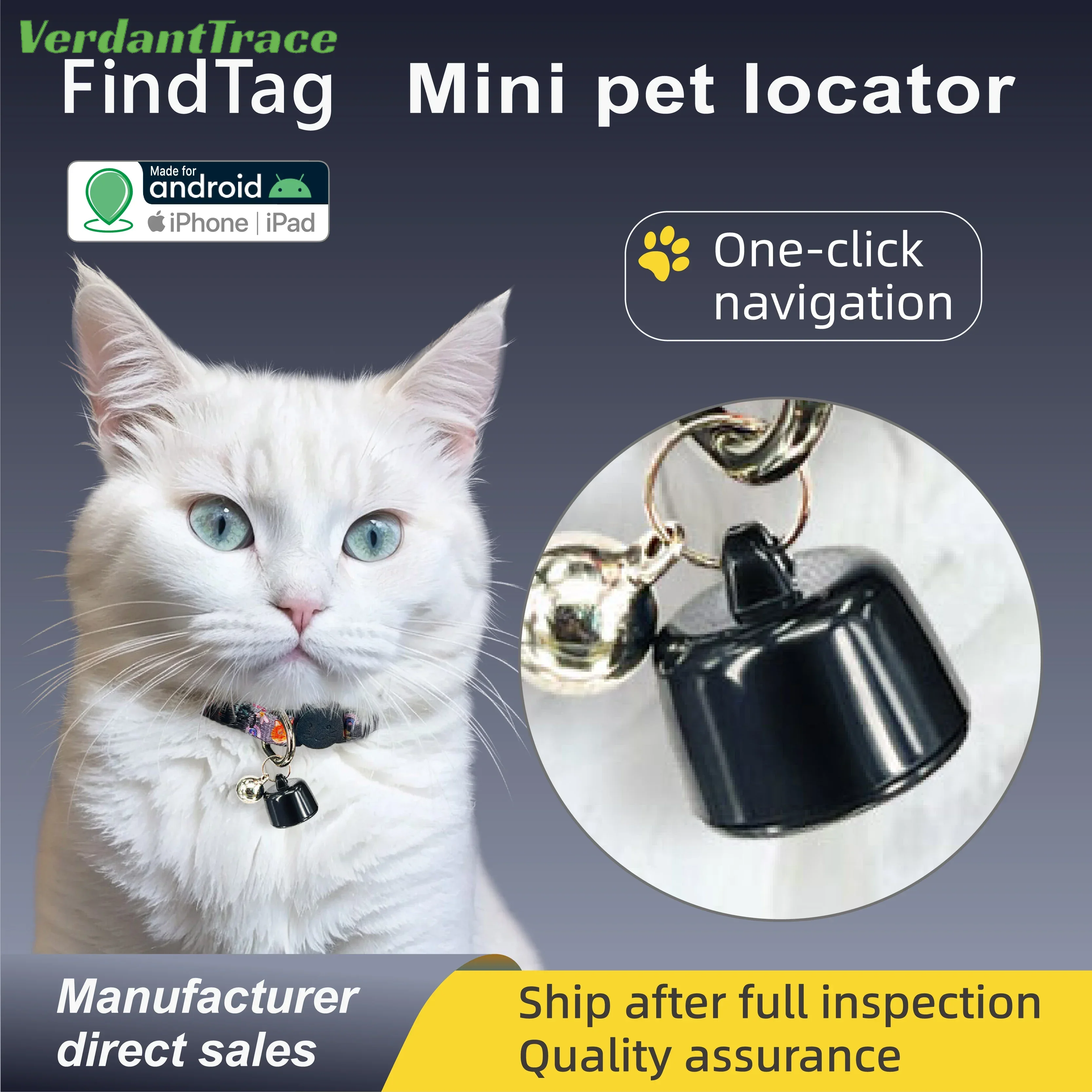 Mini Pet Global Locator for Android Apple Compatible Find My for Birds Dogs Cats View Three Days of Movement Tracks VerdantTrace