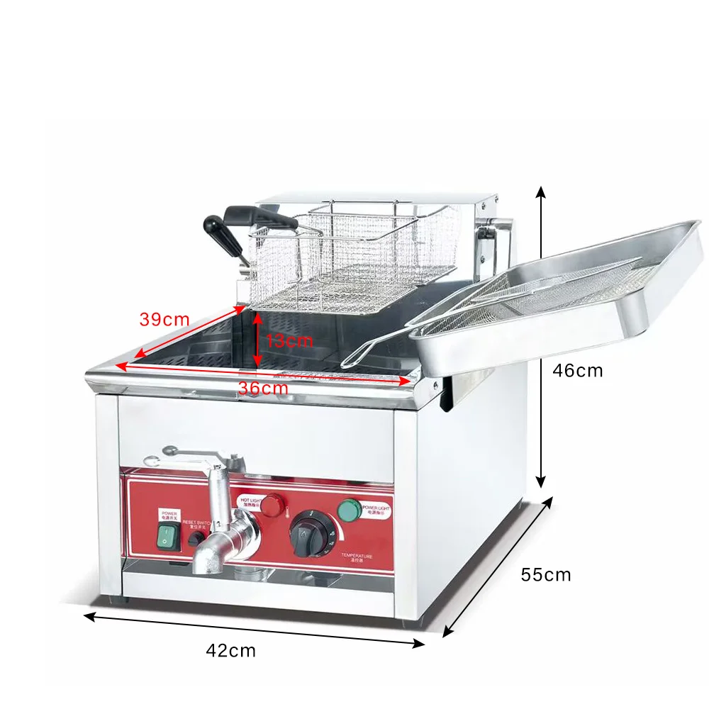 DJX20L 20L Single Tank Countertop Electric Deep Fryer with Drain,Solid Basket and Lid for Restaurant and Commercial Use