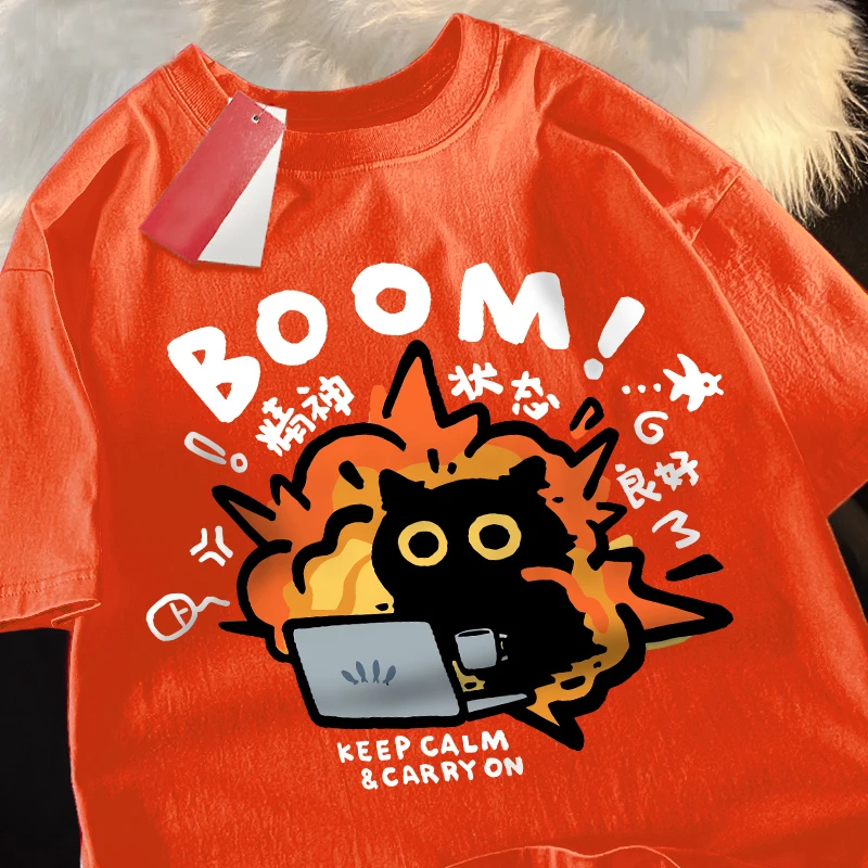Unisex Pure Cotton Cartoon Graphic Oversized Tee – Casual Short-Sleeved Summer Top