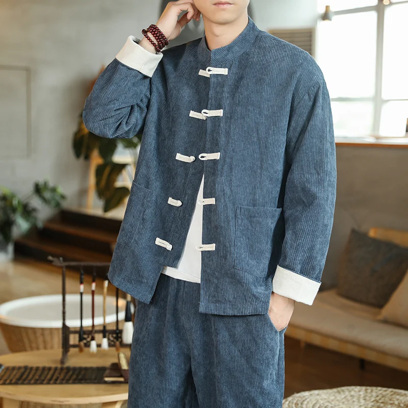 

Men's Tang Suit Hanfu Hit Color Top Chinese Traditional Clothing Dial Buckle Kung Fu Tai Chi Japanese Harajuku Style New Jacket