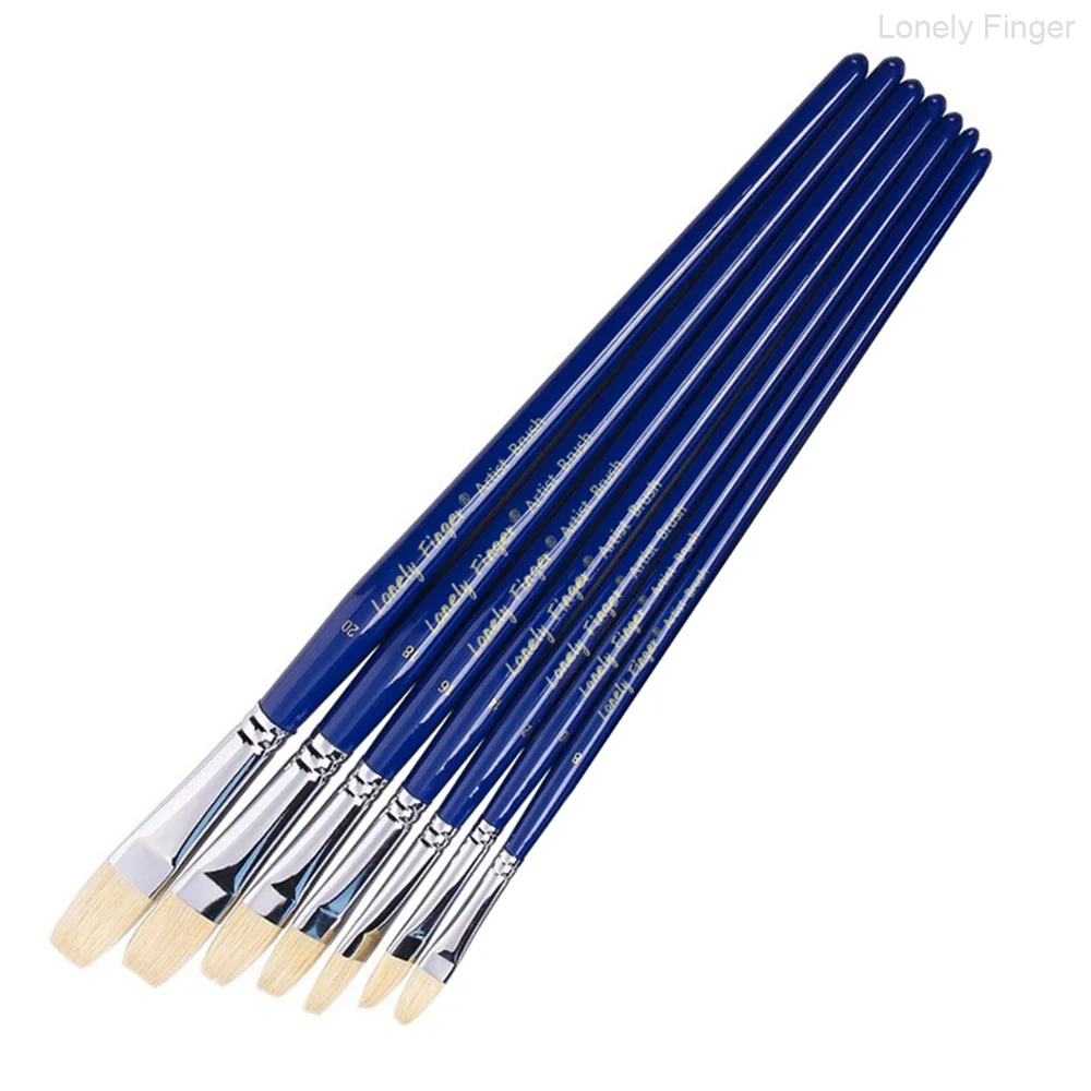 Premium Artist Paint Brush Set - 7-Piece White Hog Bristle, Anti-Shedding Tips, Long Handle for Acrylic and Oil Painting
