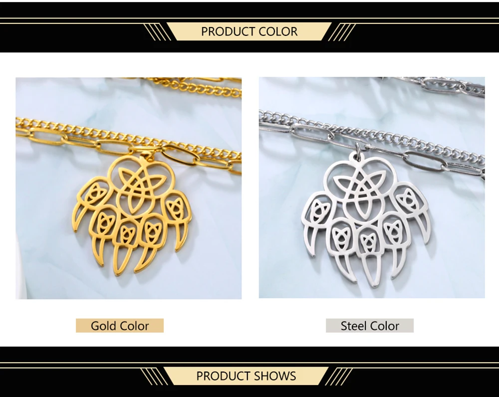 Dawapara Wolf Paw Slawische Halskette Hohl Celtics Knoten Edelstahl Warding Bear Männer Religiöse Talisman Halskette – Detail 3