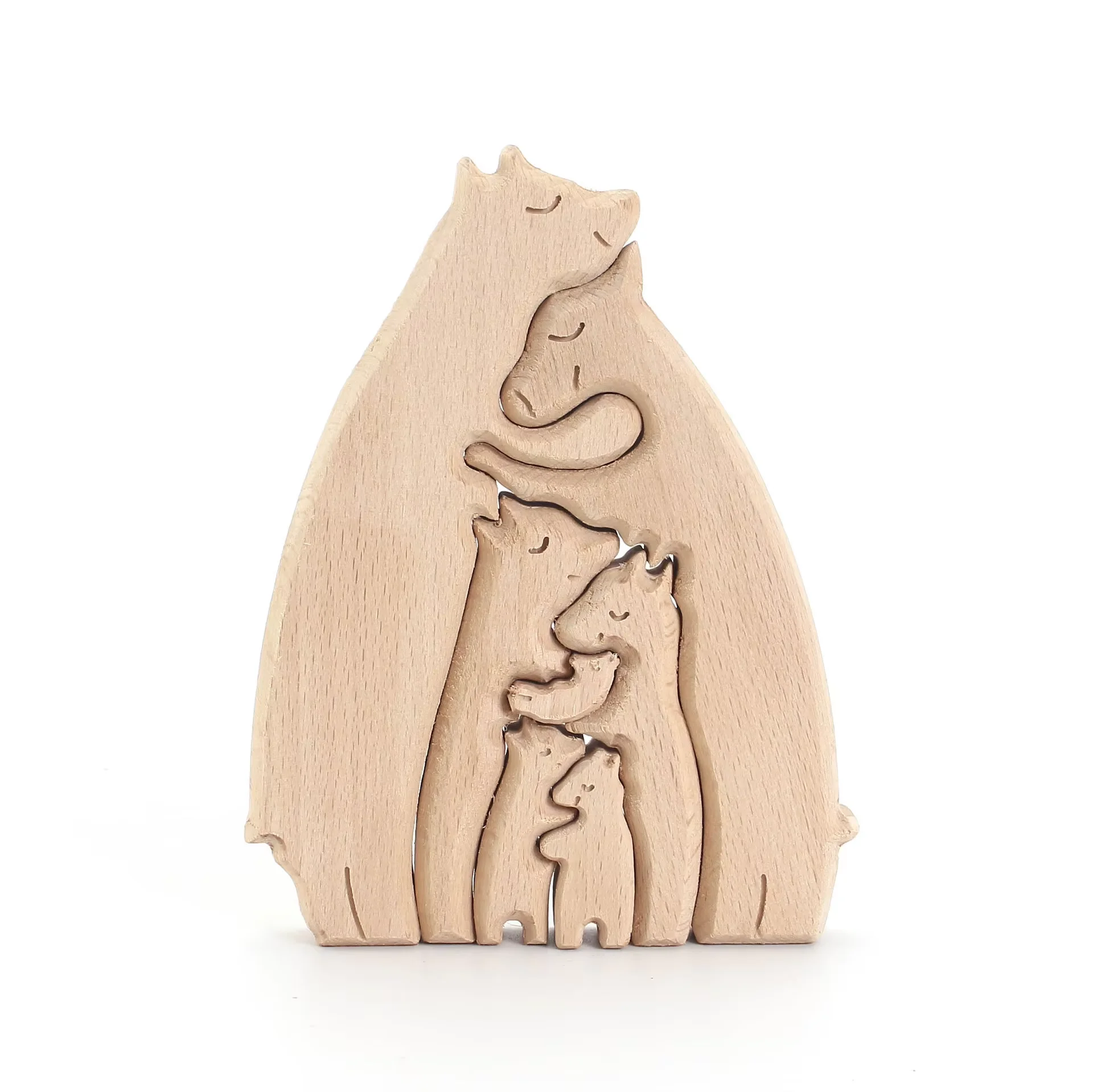 Cozy Bear Family Wooden Sculpture - Handcrafted Desk Decor & Gift Ornament