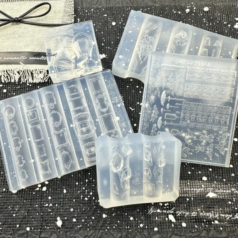 3D 실리콘 네일 금형 꽃 실크 리본 나비 디자인 투명 릴리프 DIY 네일 아트 장식 매니큐어 도구