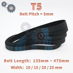 Versatile Rubber Closed Loop Synchronous Belt - T5 Timing, Various Lengths and Widths - Belt width 10mm