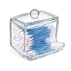 1Pcs Cotton Swab Holder, Cotton Swab Dispenser with Bamboo Lids,Bamboo Bathroom Storage Jars Storage Containers Clear Plastic 1