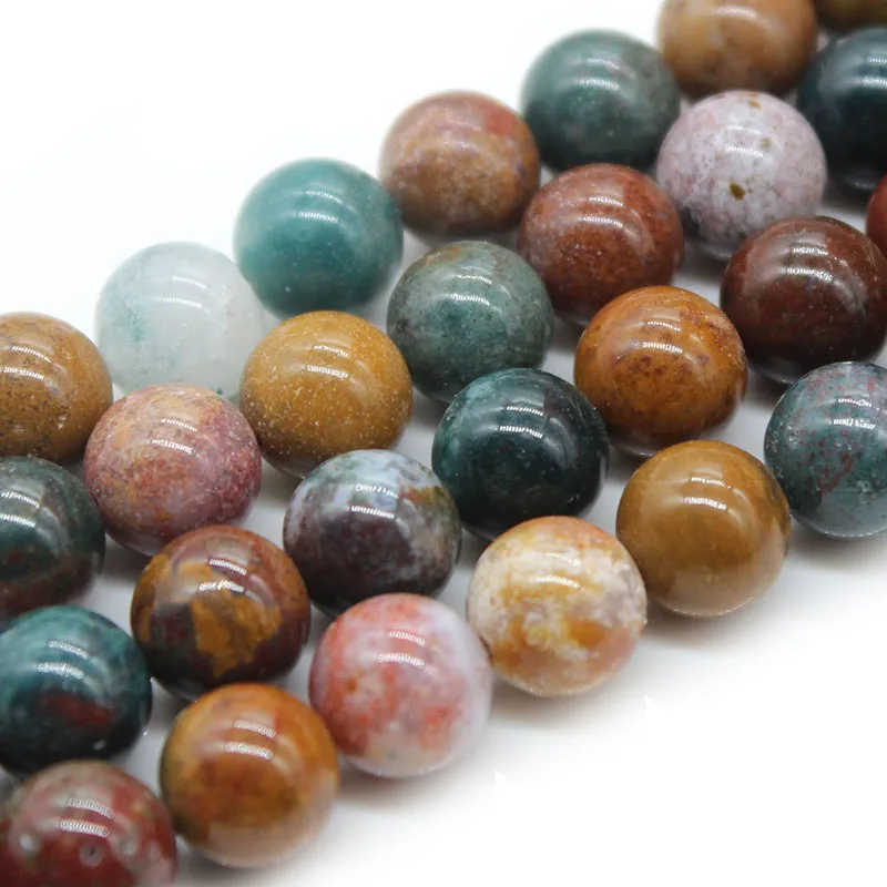 

Natural Ocean Jaspers Blood Stone Beads Smooth Round Loose Beads For Jewelry DIY Making Accessories Bracelet Ear Studs 15" 8mm