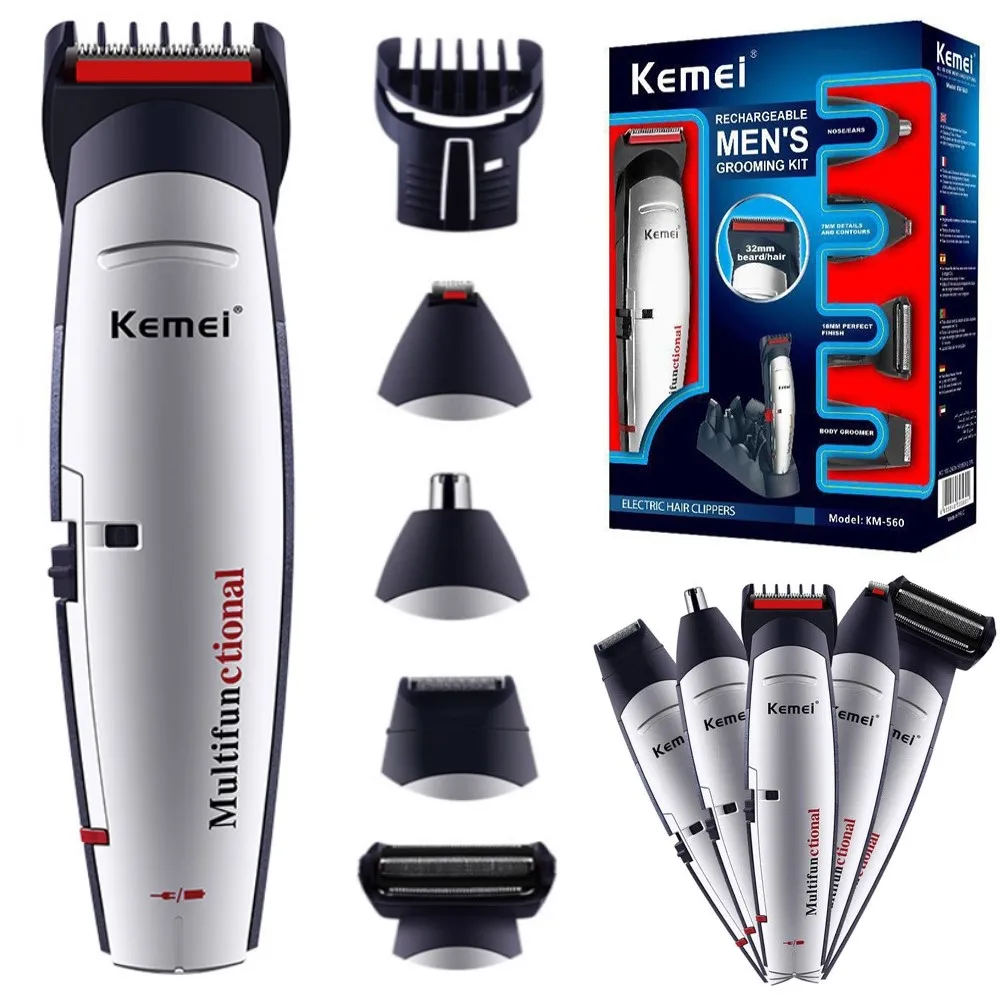

Kemei KM-560 5 In 1 Brand Professional Hair Clipper Rechargeable Cordless Electric Shaver Beard Nose Razor Hair Cutting Machine