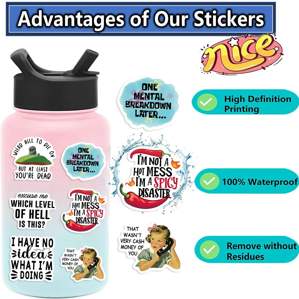50PCS Lustige Snarky Meme Aufkleber Cartoon Aufkleber Dekoration DIY Notebook Kühlschrank Telefon Fahrrad Laptop Gitarre Graffiti Kinder Spielzeug – Detail 3