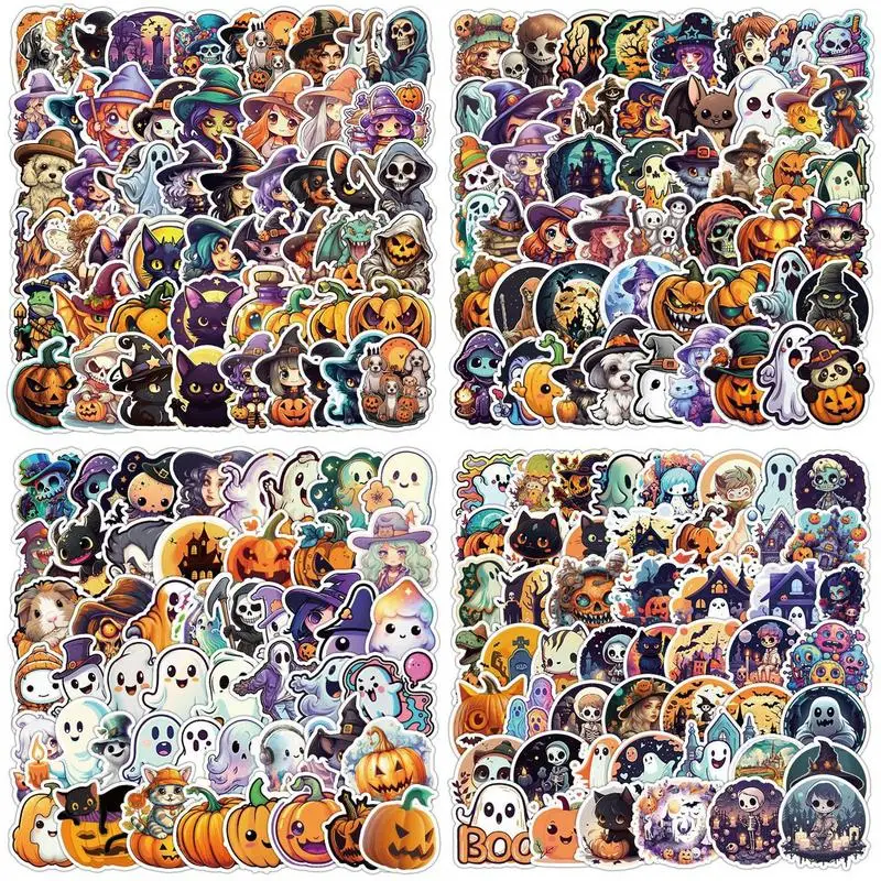 

200pcs Funny Halloween Ghost Pumpkin Stickers Horror Decals Decoration Sticker Wall Self-Adhesive Stickers For Kids DIY Hallowen