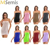 Womens Glossy Strapless Bodycon Dress Sexy Summer Bikini Cover Ups Solid Stretchy Mini Pencil Dresses Rave Party Clubwear 1