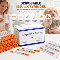 100 seringues à insuline stériles jetables orange 0,5/1 ml/cc 31/30G 8 mm 6 mm avec aiguille de 5/16" emballées individuellement pour l'alimentation des animaux de compagnie 1