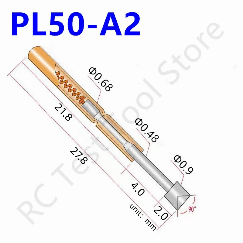PL50-B Frühling Test Sonde PL50 RL50 Serie Pogo Pin Durchmesser 0,68mm Nickel Überzogene Nadel Buchse Buchse Messing Rohr PL50-B1 27,8mm – Detail 2
