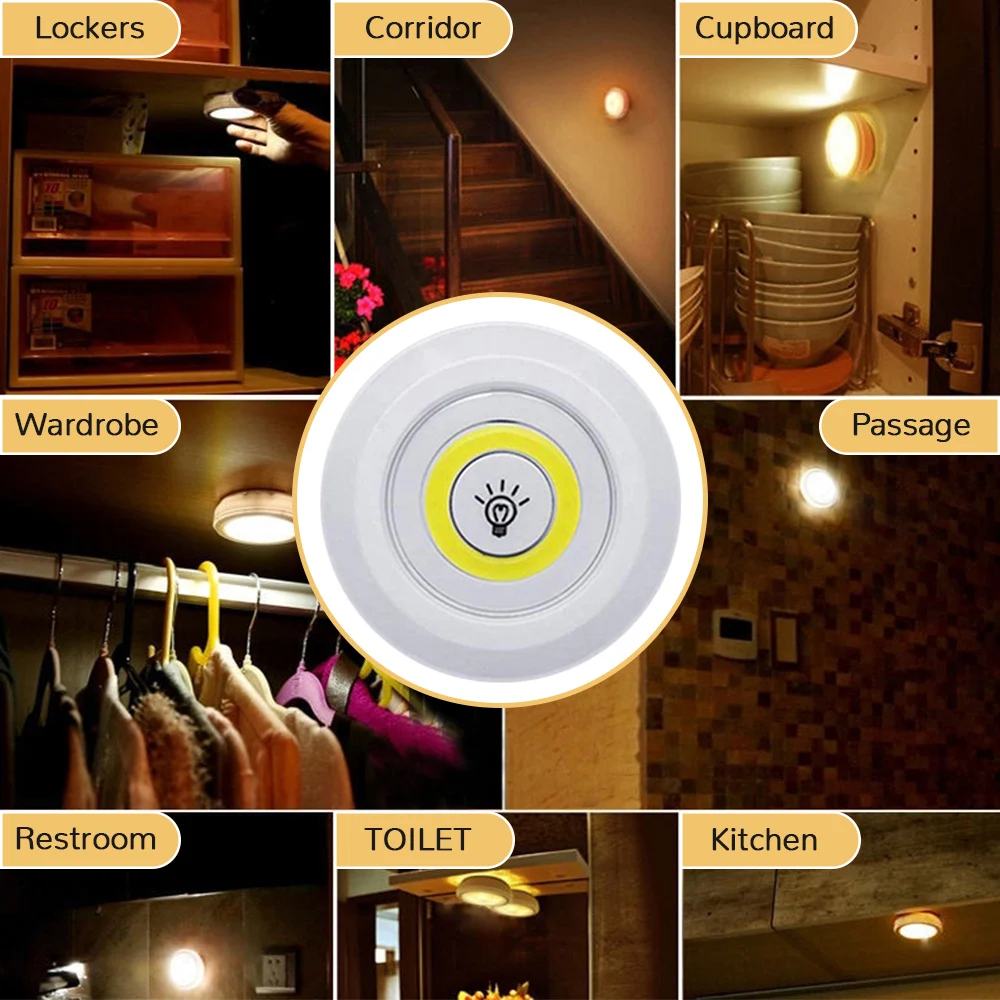 LED Cabinet Light Under Cabinet Light Cabinet Lights LED Cabinet Lights 3W COB Under Cabinet Light LED Wireless Remote Control Dimmable Nightlight Wardrobe Lamp Lighting for Bathroom Closet Wardrobe