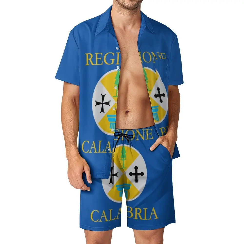 

Мужской пляжный костюм с флагом Калабрии, 2 предмета, платье-брюки, высокое качество, забавный шоппинг
