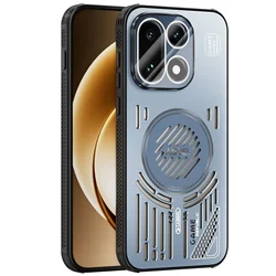 Enhanced Aluminum Magnetic Cooling Metal Case with Stand and Lens Protector for OnePlus Ace 6T (Blue )